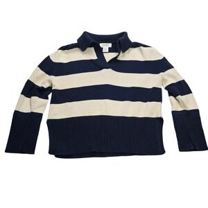 Jessica Simpson Polo Sweater Women XS Navy Cream Striped cotton
